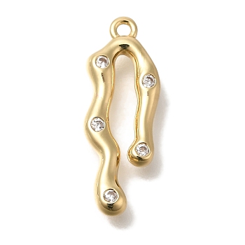 Brass Micro Pave Cubic Zirconia Pendants, Lava Fluid Charms, Golden, 21x8x3mm, Hole: 1.3mm