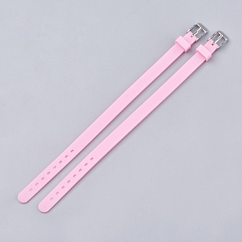Silicone Watch Bands, with 201 Stainless Steel Clasps, Pearl Pink, 8-7/8 inch(22.5~22.7cm), 10x3mm