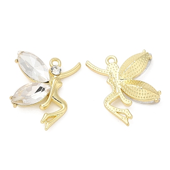 Light Gold Alloy Pendants, with Glass, Cadmium Free & Lead Free, Angel Charms, Clear, 27.5x23.5x6mm, Hole: 2mm