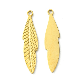 Ion Plating(IP) 304 Stainless Steel Manual Polishing Pendants, Leaf Charms, Golden, 21x4.5x0.5mm, Hole: 1.2mm