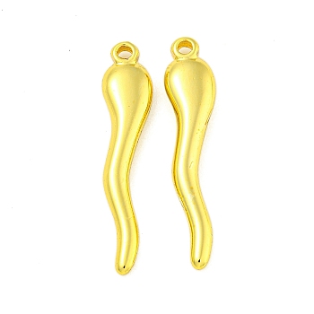 304 Stainless Steel Pendants, Horn of Plenty/Italian Horn Cornicello Charms, Real 18K Gold Plated, 36x7.5x4mm, Hole: 1.8mm