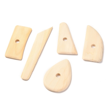 Wooden Pottery Clay Carving Curved Clapper Tool, Sculpting Tools for DIY Art Crafts, 10.4~18.6x3.2~6.7x0.7cm, Hole: 12mm, 5pcs/set