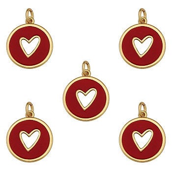 Natural Carnelian Pendants, with Real 18K Gold Plated Brass Findings, Long-Lasting Plated, Flat Round with Heart, 18x16x2mm, Hole: 3mm, 5pcs/box