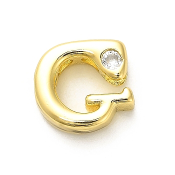Rack Plating Brass Cubic Zirconia Beads, Long-Lasting Plated, Lead Free & Cadmium Free, Alphabet, Letter G, 12.5x13.5x4.8mm, Hole: 2.8mm