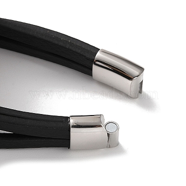 bracelets multibrins pour hommes avec cordon en cuir pu noir(BJEW-K243-12AS)-4