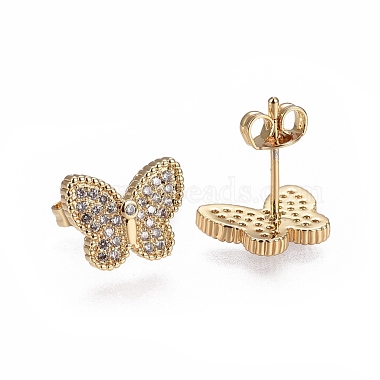 Brass Micro Pave Cubic Zirconia Stud Earrings(EJEW-L224-30G)-2