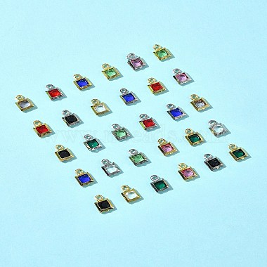 30Pcs 15 Colors Square Rack Plating Brass Glass Charms(KK-FS0001-40)-9