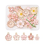 20Pcs 10 Styles Alloy Pendants, with Enamel, Light Gold, Flower, Pink, 19~25.5x13.5~23x1.2~1.5mm, Hole: 1.6~2.5mm, 2pcs/style(ENAM-FP0002-17)