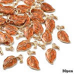 30Pcs Alloy Enamel Pendants, Leaf, Golden, Coral, 19.5~20x9.5~10x2.2mm, Hole: 1.5~1.6mm(ENAM-YW0006-05C)