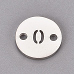304 Stainless Steel Links, Flat Round with Number, Stainless Steel Color, Num.0, 10x1.1mm, Hole: 1.5mm(STAS-CJC0002-00-P)
