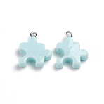 Plastic Pendants, with Iron Loop, Puzzle Piece, Platinum, Blue, 19x15~15.5x4.5~5mm, Hole: 2mm(KY-WH0020-54D)