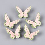 Handmade Porcelain Beads, Butterfly, Hand Painted, Famille Rose Porcelain, Misty Rose, 31~34x33~42x9~14mm, Hole: 1.8~2mm(PORC-Q008-01A)