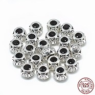 Thailand 925 Sterling Silver European Beads, Large Hole Beads, Rondelle with Longevity Pattern, Antique Silver, 8x6mm, Hole: 4mm(STER-T002-42AS)