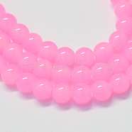 Baking Painted Imitation Jade Glass Round Bead Strands, Pearl Pink, 10~10.5mm, Hole: 1.5mm, about 85pcs/strand, 31.4 inch(X-DGLA-Q021-10mm-45)