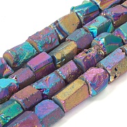 Electroplated Natural Quartz Crystal Beads Strands, Nuggets, Multi-color Plated, 13~17x7~16x7~16mm, Hole: 1.2mm, about 27pcs/strand, 15.16 inch(38.5cm)(G-D0009-01B-05)