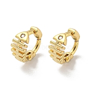 Brass Micro Pave Cubic Zirconia Hoop Earring, Real 18K Gold Plated, Fish, 8x4mm(EJEW-C088-01C-G)