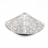 Carved 304 Stainless Steel Fan Pendants, Stainless Steel Color, 20x28.5x2mm, Hole: 1mm(STAS-N073-10)