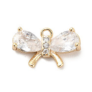 Brass Glass Charms, Bowknot, Real 18K Gold Plated, 7.5x13x3.5mm, Hole: 1mm(KK-C054-21G)