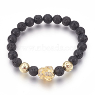 Stretch Bracelets, with Long-Lasting Plated Electroplated Natural Lava Rock, Natural Lava Rock and Brass Cubic Zirconia Beads, Buddha, Golden, 2-1/8 inch(5.5cm)(BJEW-G601-13G)