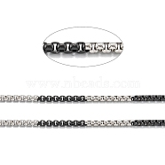 Ion Plating(IP) 304 Stainless Steel Box Chains, with Spool, Unwelded, Gunmetal & Stainless Steel Color, 2.7x2.8~3.1x1.6mm, about 10m/roll(STAS-B001-27C-B)