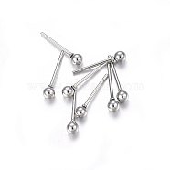 304 Stainless Steel Stud Earrings, Hypoallergenic Earrings, Round, Stainless Steel Color, 14x3mm, Pin: 0.8mm(EJEW-P161-01P)