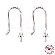 Rhodium Plated 925 Sterling Silver Earring Hooks, Platinum, 21x3mm, Tray: 2mm, 20 Gauge, Pin: 0.8mm and 0.7mm(STER-I016-101P)