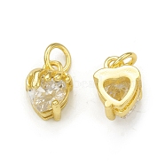Rack Plating Brass Cubic Zirconia Charms, with Jump Ring, Cadmium Free & Lead Free, Long-Lasting Plated, Real 18K Gold Plated, Heart Charm, Clear, 9.5x7x6mm, Hole: 3mm(KK-C011-53G)