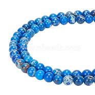 2 Strands Natural Imperial Jasper Beads Strands, Dyed, Round, Blue, 6~6.5mm, Hole: 1mm, about 60~64pcs/strand, 15~15.12 inch(38.1~38.4cm)(G-AR0005-44B)