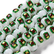 Printing Glass Beads for Necklaces Bracelets Making, Rondelle with Mouse, Green, 10.5x8mm, Hole: 1.4mm, about 36pcs/strand, 11.73''(29.8cm)(GLAA-B020-02A-02)