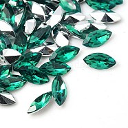 Imitation Taiwan Acrylic Rhinestone Cabochons, Pointed Back & Faceted, Horse Eye, Sea Green, 32x18x6.5mm, about 200pcs/bag(GACR-A015-18x32mm-09)