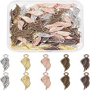 100Pcs 5 Colors Tibetan Style Alloy Pendants, Cadmium Free & Lead Free, Wing, Mixed Color, 21x8x2mm, Hole: 2mm(FIND-FH0003-23)