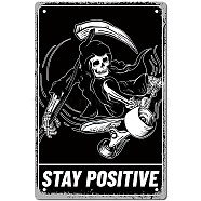 Tinplate Sign Poster, Vertical, for Home Wall Decoration, Rectangle with Word Stay Positive, Skull Pattern, 300x200x2.2mm(AJEW-WH0157-499)