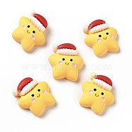 Opaque Christmas Resin Cabochons, Star with Red Hat, Gold, 21x20x7.5mm(RESI-G039-03)
