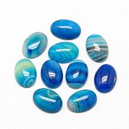Natural Striped Agate/Banded Agate Cabochons, Dyed, Oval, Dodger Blue, 18x13x5mm(G-R415-13x18-12)
