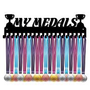 Iron Medal Holder Frame, Medals Display Hanger Rack, 20 Hooks, with Screws, Rectangle with Trophy and Word MY MEDALS Pattern, Electrophoresis Black, 11.2x40cm(ODIS-WH0028-021)