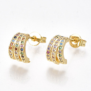 Brass Micro Pave Cubic Zirconia Ear Studs, with Ear Nuts, Golden, 9x6.5mm, Pin: 0.7mm(EJEW-S201-101)