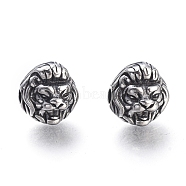 304 Stainless Steel Beads, Lion Head, Antique Silver, 10x11x11mm, Hole: 2mm(STAS-F243-22AS)