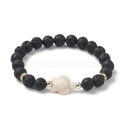 Tortoise Synthetic Turquoise & Natural Lava Rock Stretch Bracelets for Women, Inner Diameter: 2-1/4 inch(5.8cm)(BJEW-JB10106-06)