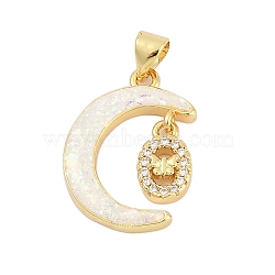 Brass Micro Pave Cubic Zirconia Pendants, with Synthetic Opal, Long-Lasting Plated, Rack Plating, Lead Free & Cadmium Free, Moon & Oval Charm, Real 18K Gold Plated, Butterfly, 21~21.5x15.5~16x3mm, Hole: 3.2x4mm(KK-I723-19G-04)