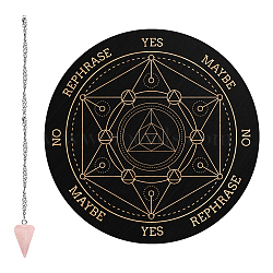 CRASPIRE 1Pc Cone/Spike/Pendulum Natural Rose Quartz Stone Pendants, 1Pc 304 Stainless Steel Cable Chain Necklaces, 1Pc PVC Custom Pendulum Board, Dowsing Divination Board, Geometric Pattern, 3pcs/set(DIY-CP0007-74D)