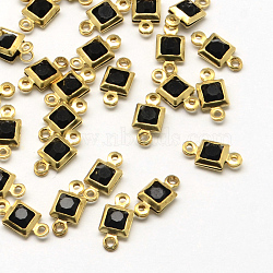 Golden Tone Brass Glass Links connectors, Faceted Square, Black, 9.5x5x2.5mm, Hole: 1mm(KK-Q576-13A-03)