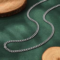 Non-Tarnish 304 Stainless Steel Curb Chain Necklaces, with Lobster Clasps, Stainless Steel Color, 17.72 inch(45cm)(NJEW-H492-01P)