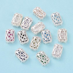 Eco-friendly Brass Micro Pave Cubic Zirconia Multi-strand Links, Rack Plating, Cadmium Free & Lead Free, Rectangle Octagon, Silver Color Plated, Mixed Color, 14x10x5mm, Hole: 1.4mm(KK-D076-05B-S)