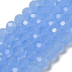 Imitation Jade Glass Beads Stands, Faceted, Round, Cornflower Blue, 8mm, Hole: 1mm, about 72pcs/strand, 20.67''(52.5cm)(EGLA-A035-J8mm-D03)