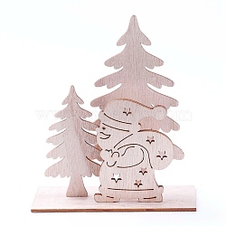 Undyed Platane Wood Home Display Decorations, Christmas Tree with Santa Claus, BurlyWood, 115x42.5x132mm, 4pcs/set(DJEW-F006-03)