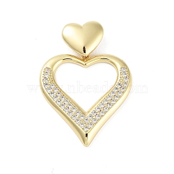 Rack Plating Brass Micro Pave Clear Cubic Zirconia Pendants, Long-Lasting Plated, Lead Free & Cadmium Free, Heart, 39mm, Hole: 4x7.5mm, heart: 31x28.5x3mm(KK-H474-19G-07)