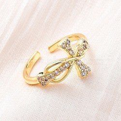 Brass Micro Pave Clear Cubic Zirconia Cuff Rings for Women, Cross, Rack Plating, Cadmium Free & Lead Free, Lasting Plated, Real 18K Gold Plated, Inner Diameter: 17mm(RJEW-U047-08G)