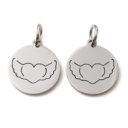 Non-Tarnish 304 Stainless Steel Charms, Laser Cut, with Jump Ring, Stainless Steel Color, Hollow, Flat Round Charm, Heart, 13.5x12x1mm, Hole: 3.6mm(STAS-D050-07P-15)