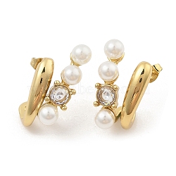 PVD Vacuum Plating Golden 304 Stainless Steel Stud Earrings for Women, with Rhinestone and Plastic Imitation Pearl, Crystal, 29x13mm(EJEW-C120-16G-02)