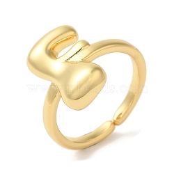 Brass Open Cuff Rings, for Women, Lead Free & Cadmium Free, Real 18K Gold Plated, Letter F, 10mm, Adjustable(RJEW-U008-06F-G)